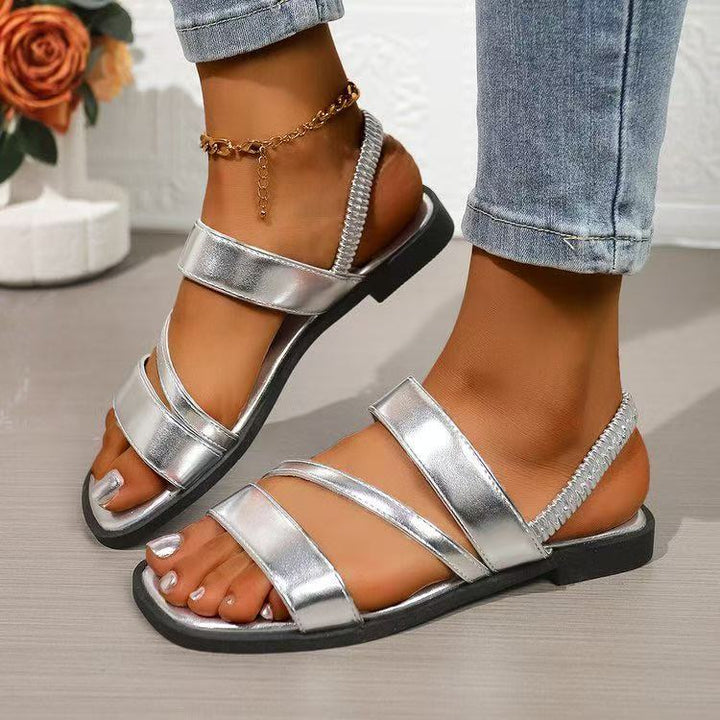 Damen Flache Sandalen mit überkreuzten Riemen und rutschfester Sohle