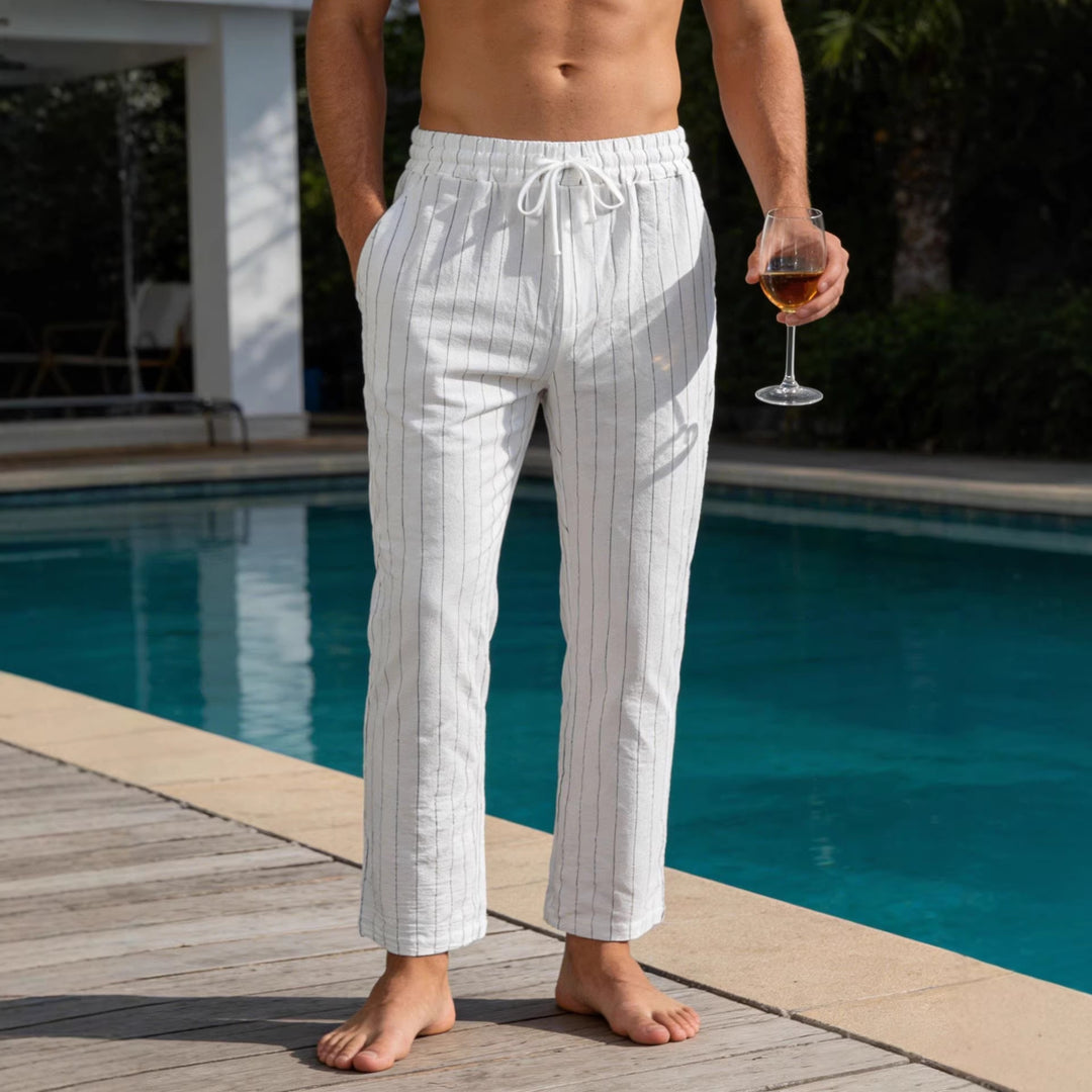 Herren Entspannte Pinstripe-Freizeithose mit elastischem Bund und Kordel Nord Taschen