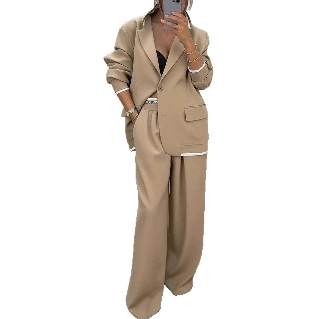 Damen Oversize-Blazer mit Kontrastbesatz und High‑Waist Palazzo‑Hose Zweiteiler Nord Taschen