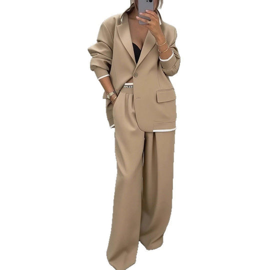 Damen Oversize-Blazer mit Kontrastbesatz und High‑Waist Palazzo‑Hose Zweiteiler Nord Taschen
