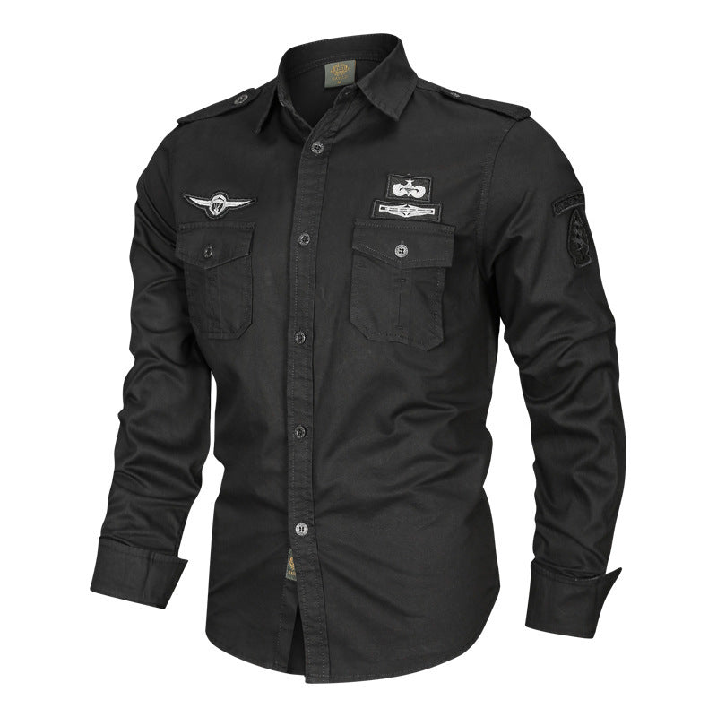 Herren Military-Hemd mit Schulterpatten, aufgesetzten Brusttaschen und Badge-Applikationen Nord Taschen