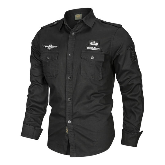 Herren Military-Hemd mit Schulterpatten, aufgesetzten Brusttaschen und Badge-Applikationen Nord Taschen