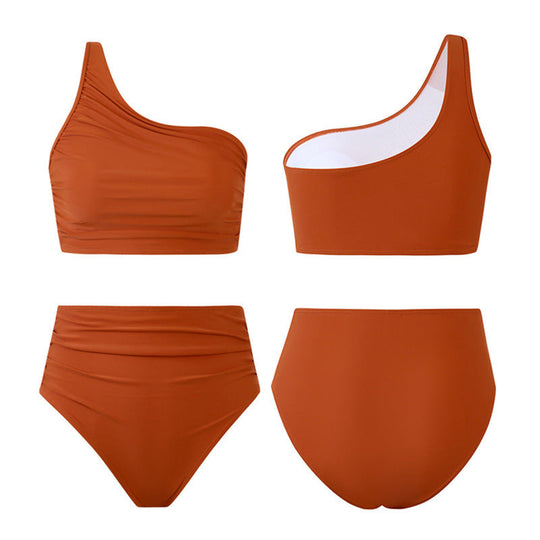 Damen Bikini-Set mit elegantem asymmetrischen Oberteil und hohem Taillenslip