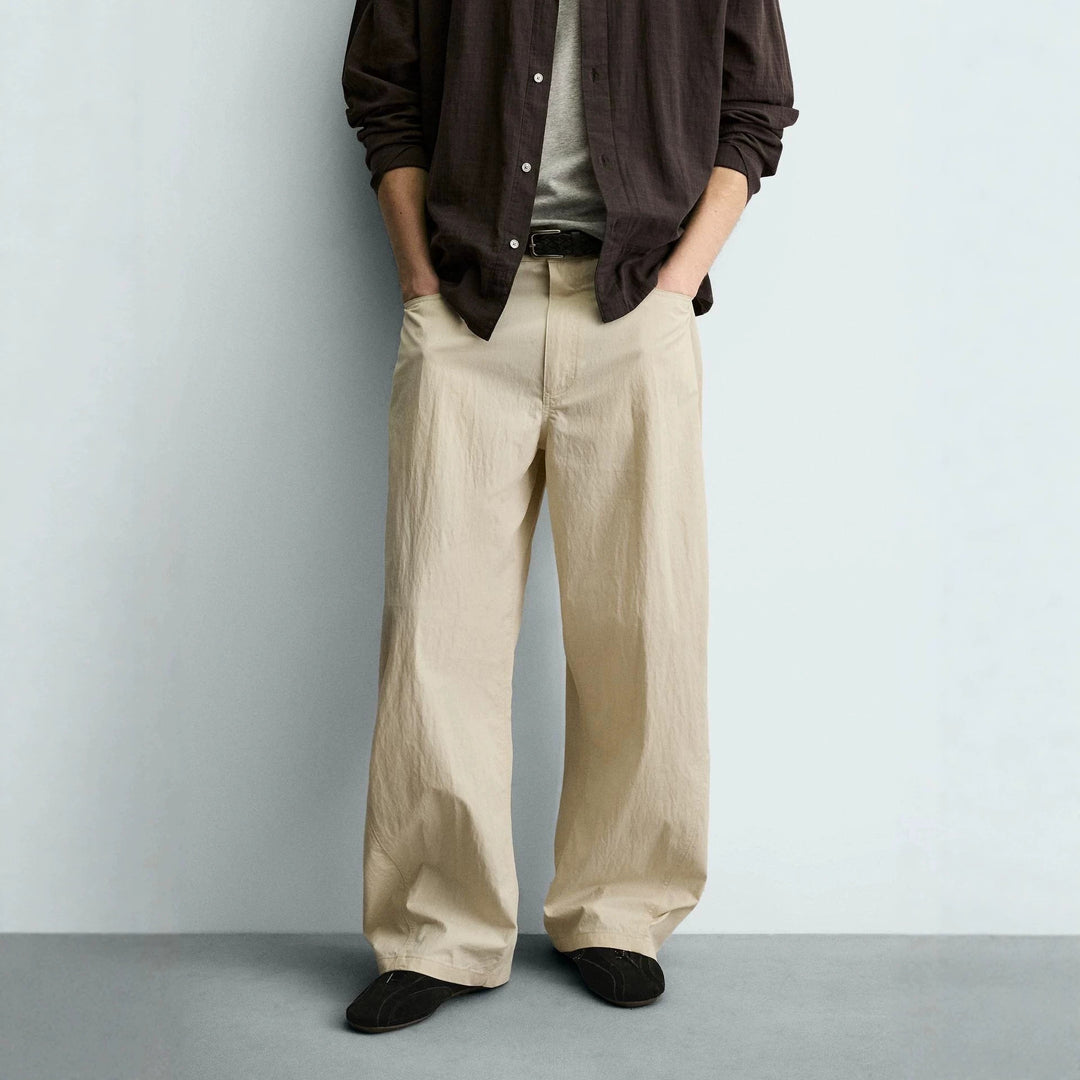 Damen Weite kurzgeschnittene Chinohose mit hoher Taille und Fünf-Taschen-Design Nord Taschen