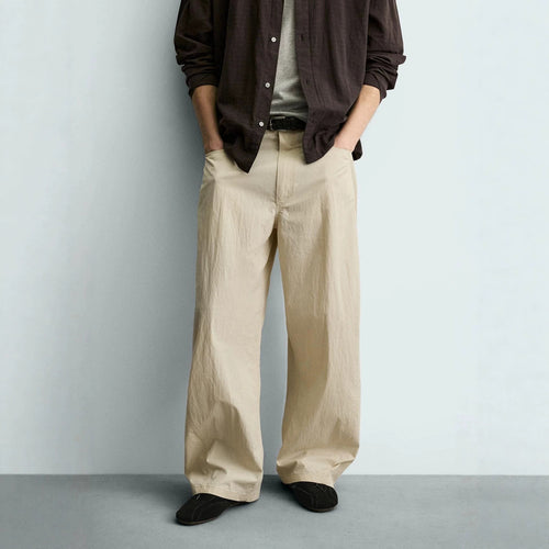 Damen Weite kurzgeschnittene Chinohose mit hoher Taille und Fünf-Taschen-Design Nord Taschen