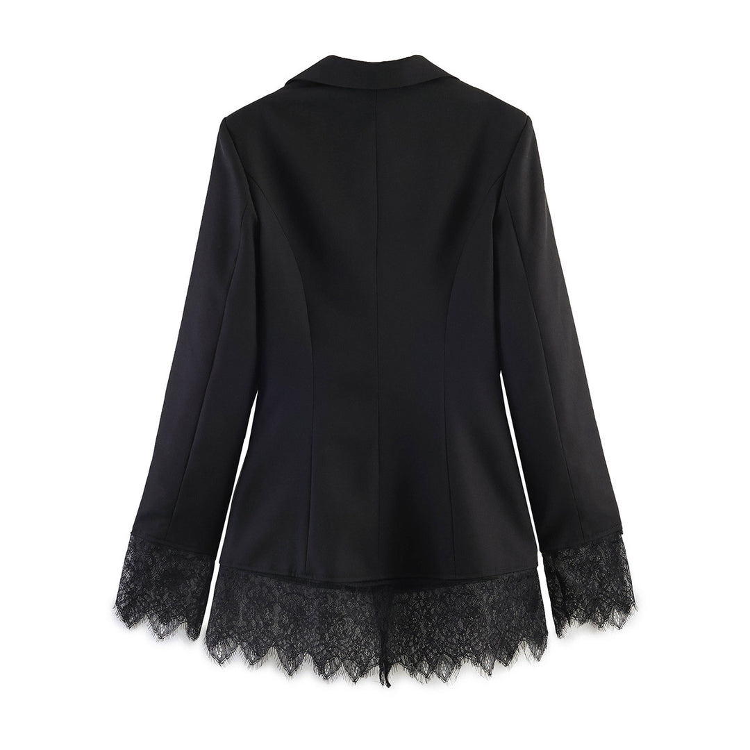 Damen Taillierter Blazer mit Spitzensaum und Pattentaschen Nord Taschen