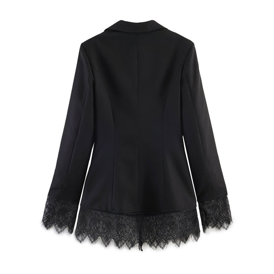 Damen Taillierter Blazer mit Spitzensaum und Pattentaschen Nord Taschen