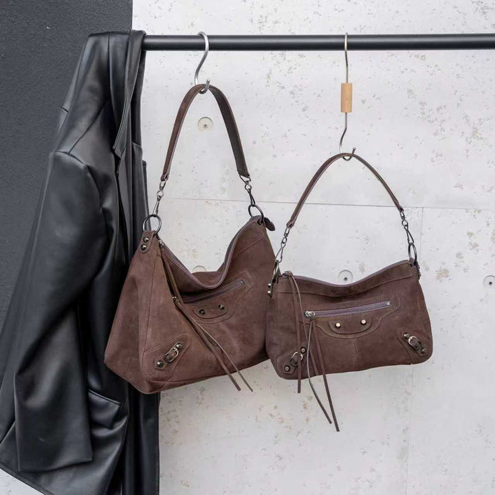 Damen hochwertige Wildlederhandtasche mit raffinierten Fransen Nord Taschen