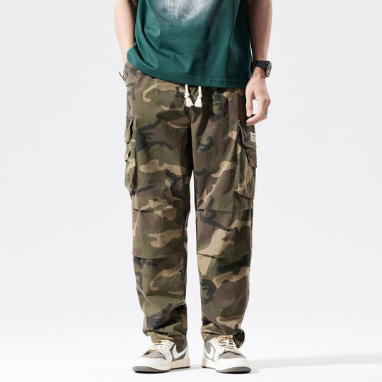 Herren Locker geschnittene Mehrfach-Taschen Cargohose mit Kordelzug und Camouflage-Muster Nord Taschen