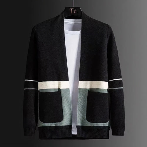 Herren Offene Strickjacke im Colorblock‑Design mit aufgesetzten Taschen und geripptem Saum Nord Taschen