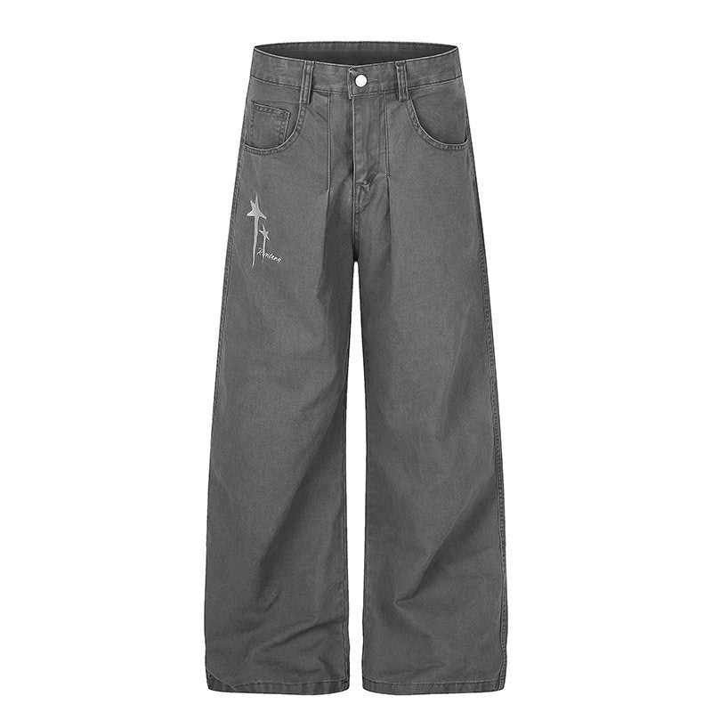 Damen Highwaist Culotte-Jeans mit weitem Bein, hoher Taille und dezenter Stern-Applikation Nord Taschen