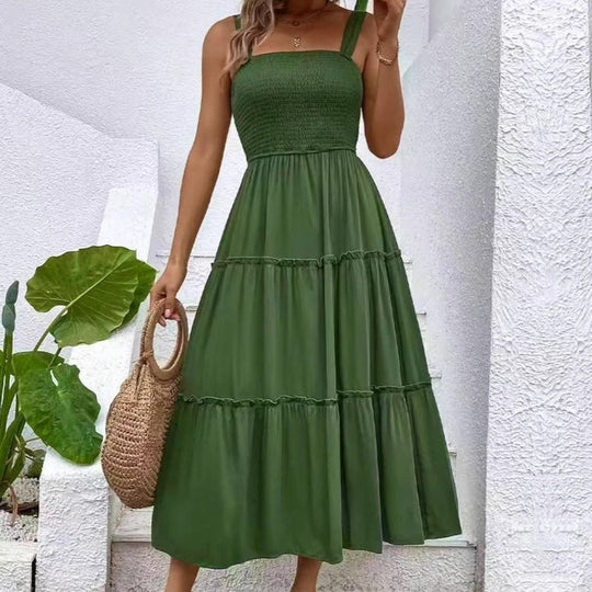 Damen Maxikleid mit elastischem Bustier und fließendem Rock