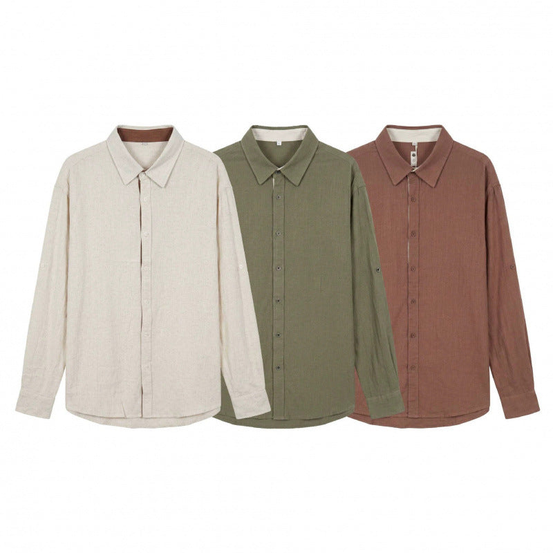 Herren Leichtes Oversize-Leinenhemd mit Kentkragen und abgerundetem Saum Nord Taschen