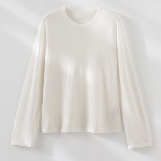 Damen Feines Langarm-Feinstrickshirt mit Rundhalsausschnitt und gerader Silhouette Nord Taschen
