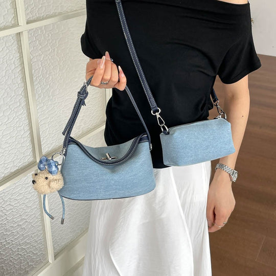 Damen Denim Umhängetasche mit abnehmbarem Schulterriemen Nord Taschen