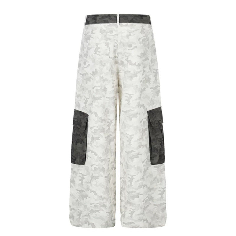 Damen Weite Cargo-Hose mit hohem Bund, Camouflage-Print und Kontrast-Taschen Nord Taschen