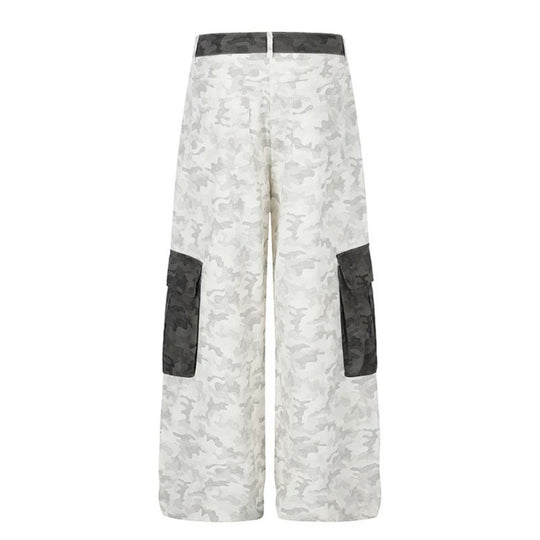 Damen Weite Cargo-Hose mit hohem Bund, Camouflage-Print und Kontrast-Taschen Nord Taschen