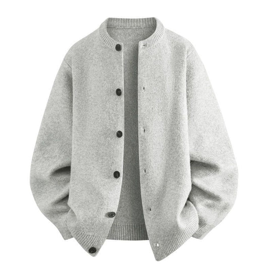 Damen Oversize Strickjacke im Bomberstil mit Rundhals, geripptem Saum & Ballonärmeln Nord Taschen