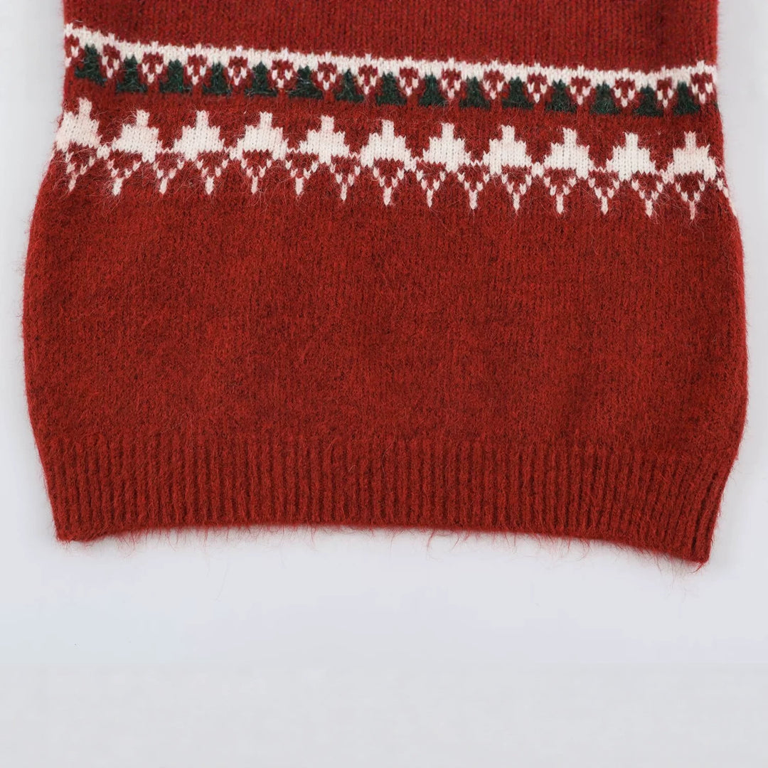 Damen Norwegermuster Strickpullover mit halbem Reißverschluss und Stehkragen Nord Taschen