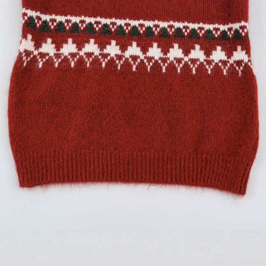 Damen Norwegermuster Strickpullover mit halbem Reißverschluss und Stehkragen Nord Taschen