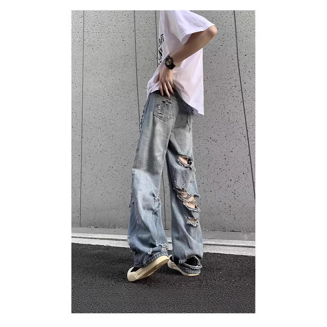 Damen Modische Destroyed Baggy-Jeans Nord Taschen