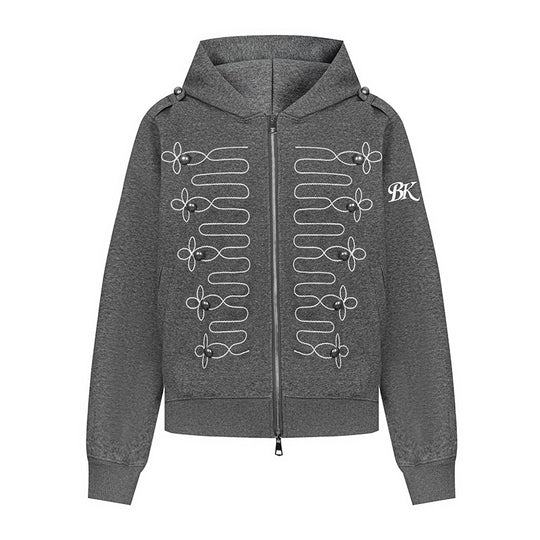 Damen Kapuzen‑Sweatjacke mit dekorischer Frogging‑Stickerei und Perlenknöpfen Nord Taschen