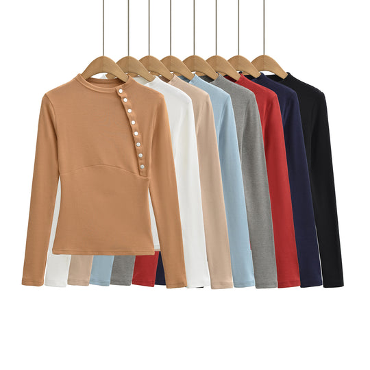 Damen Figurnahes Longsleeve mit asymmetrischer Druckknopfleiste Nord Taschen