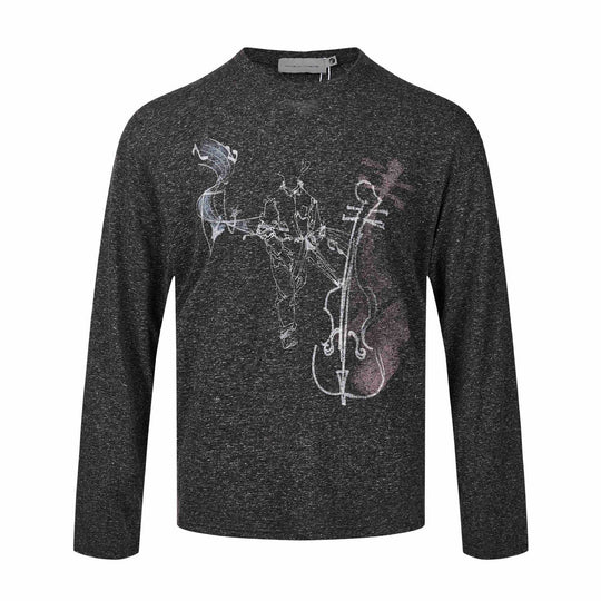 Damen Feinstrukturiertes Langarmshirt mit Rundhalsausschnitt und filigranem Grafikprint Nord Taschen