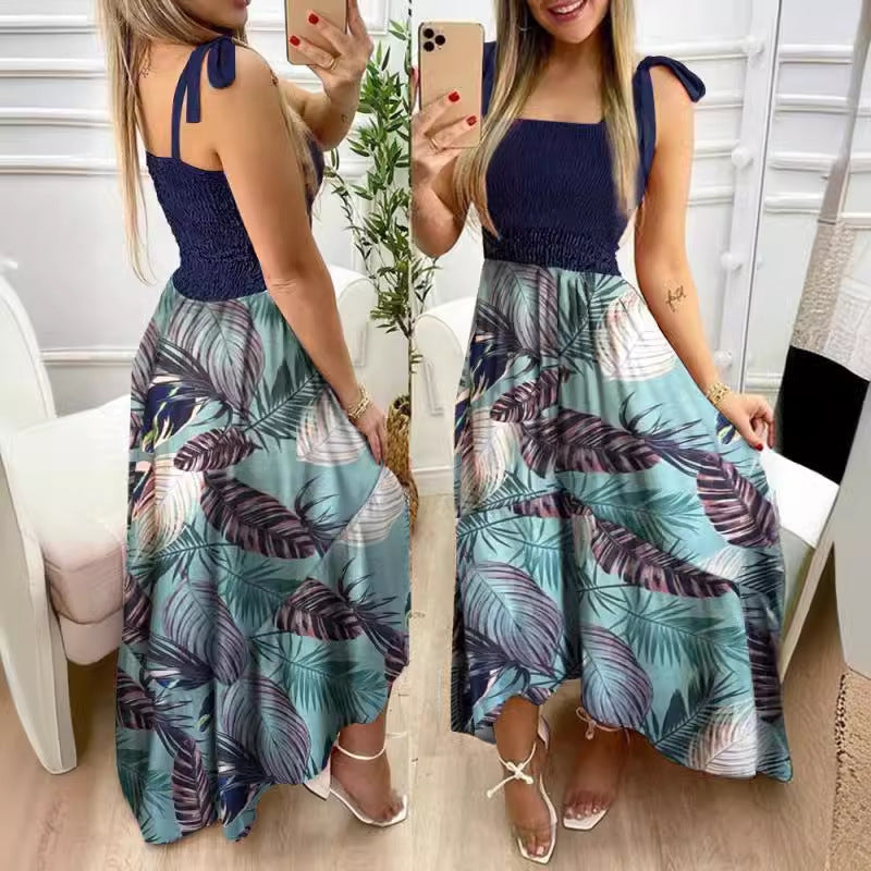 Damen Maxikleid mit Blumenmuster und elastischem Oberteil Nord Taschen