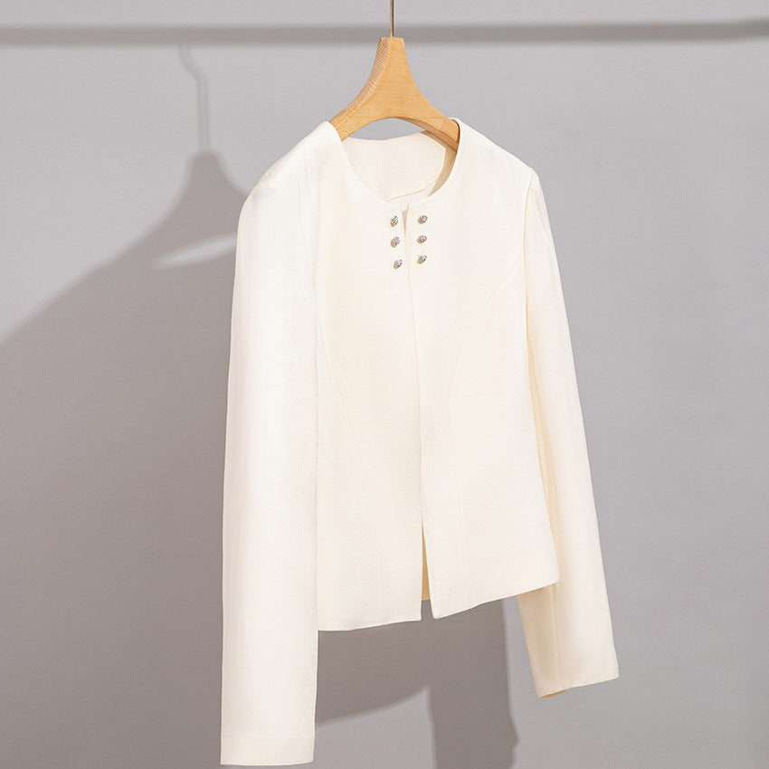 Damen Kurzblazer im minimalistischen Fit mit Perlen-Knopfbesatz und taillierter Schnitt Nord Taschen