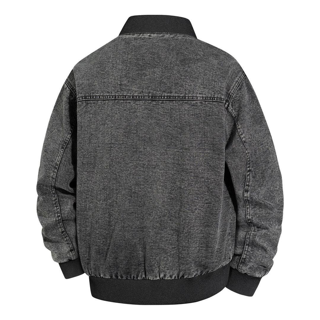 Herren Denim-Bomberjacke mit Rippkragen und Druckknopfverschluss Nord Taschen