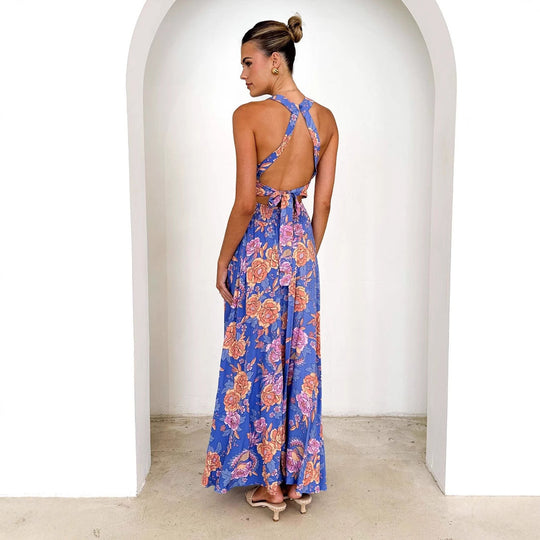 Damen Maxikleid mit elegantem floralem Design und schwingendem Rock