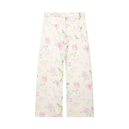 Damen Hochtaillierte weite Jeanshose mit floralem Alloverprint Nord Taschen