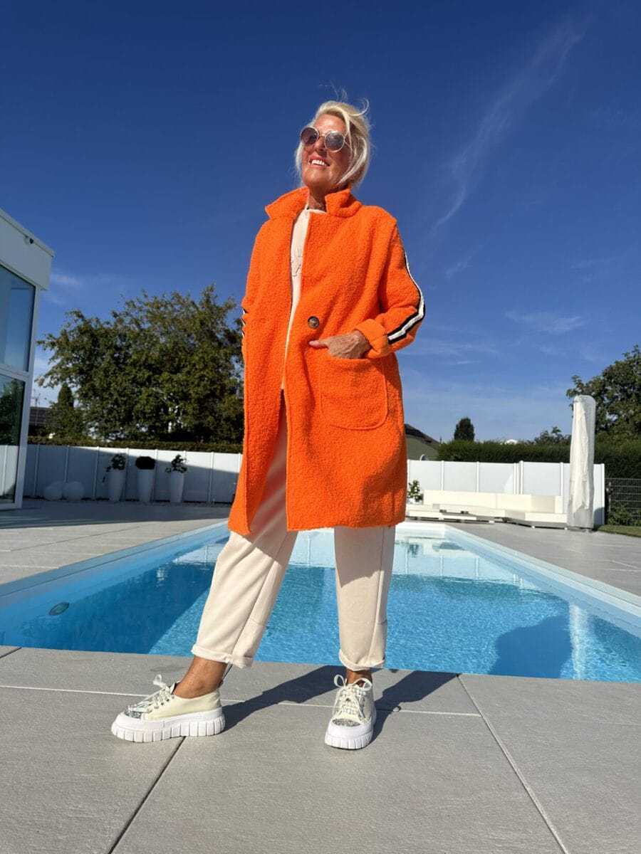 Damen Sportliche Longjacke mit praktischen Taschen und Streifenmotiv