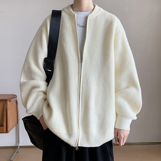 Unisex Oversize-Rippstrick-Cardigan mit Zwei-Wege-Reißverschluss und minimalem Stehkragen Nord Taschen