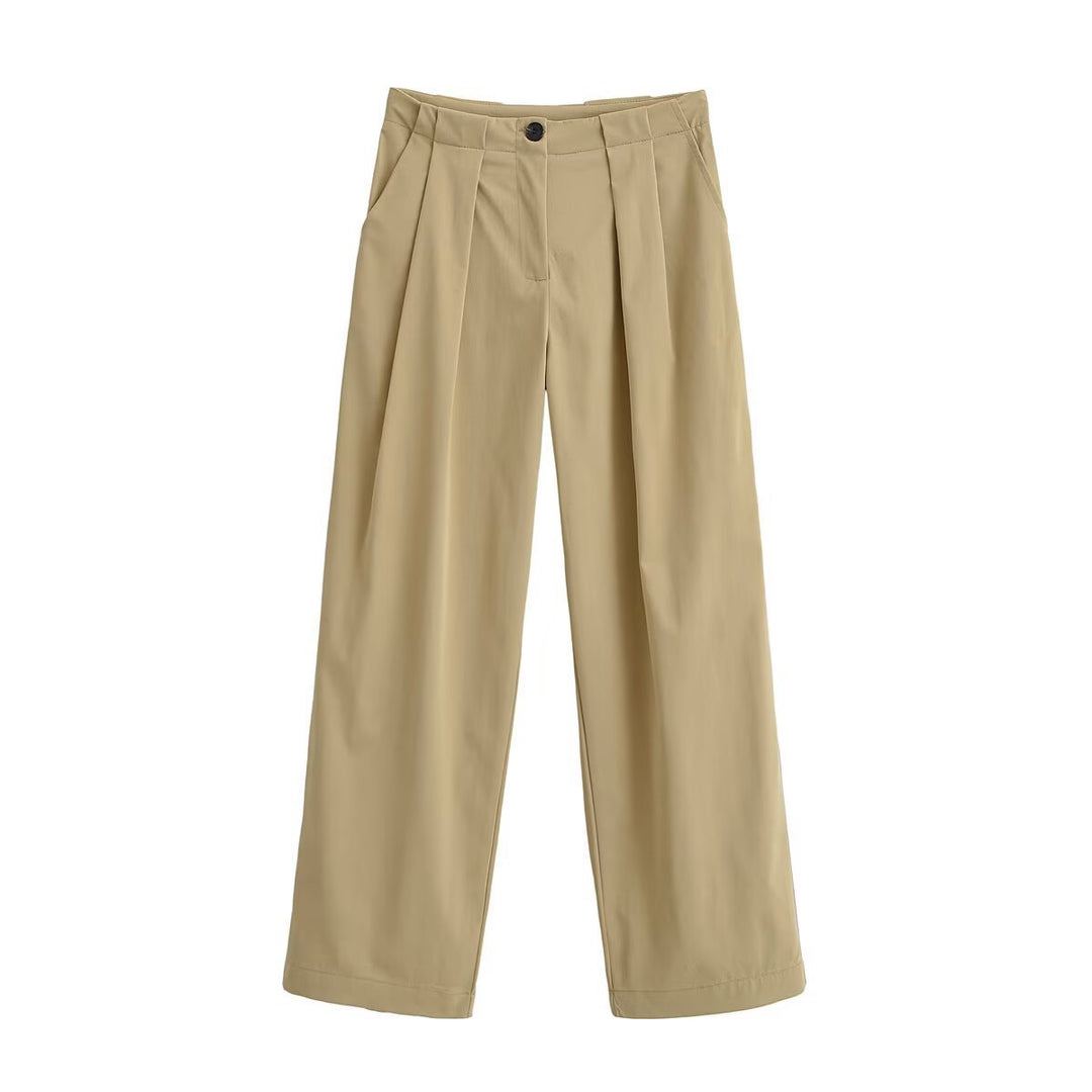 Damen Weite High Waist Hose mit Bundfalten, Bügelfalte und Eingrifftaschen Nord Taschen