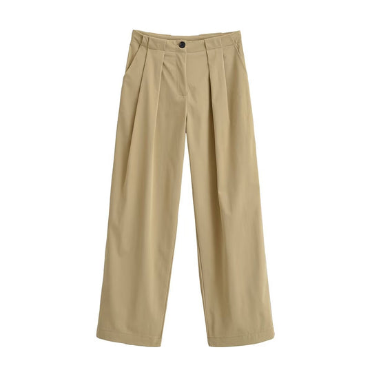 Damen Weite High Waist Hose mit Bundfalten, Bügelfalte und Eingrifftaschen Nord Taschen