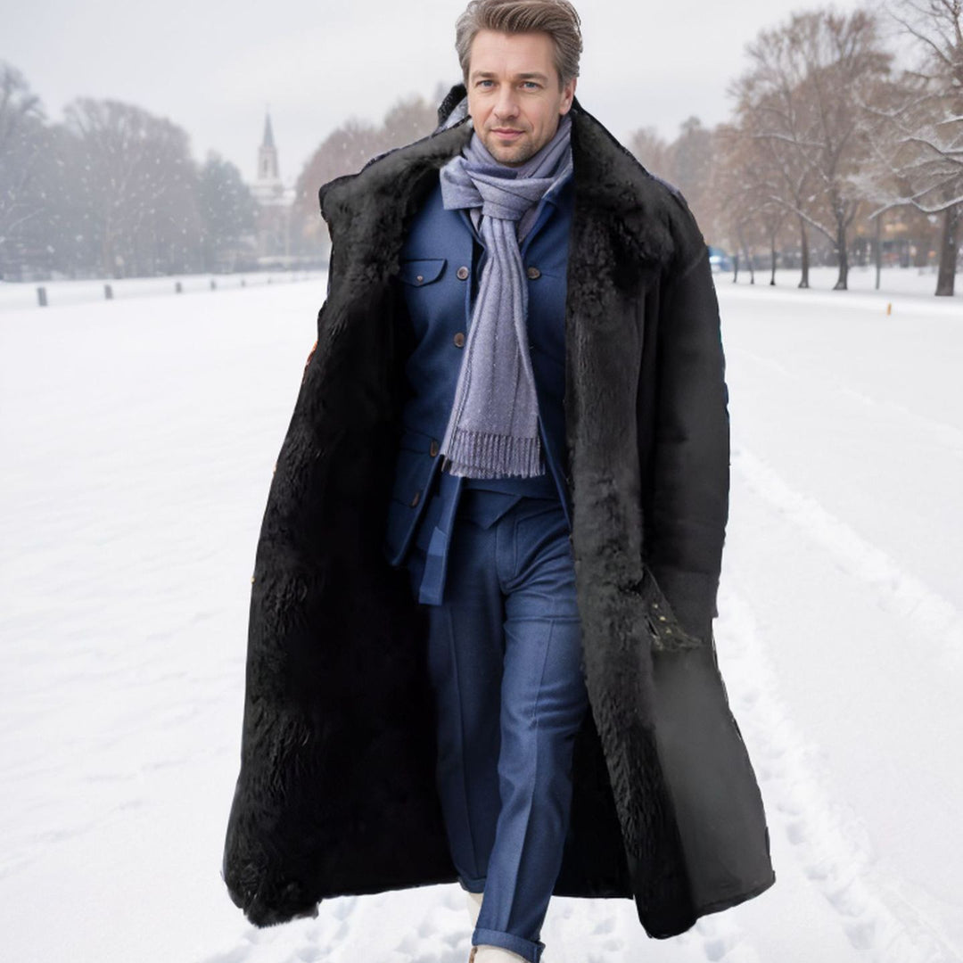 Herren Langer Relaxed-Fit Mantel mit Teddykragen und verdeckter Knopfleiste Nord Taschen