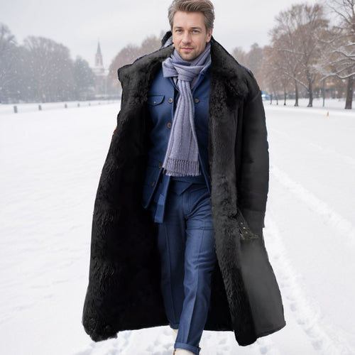 Herren Langer Relaxed-Fit Mantel mit Teddykragen und verdeckter Knopfleiste Nord Taschen