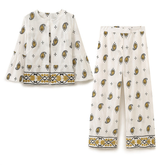 Damen weite Palazzo-Hose mit Paisley-Print und dekorativem Bordürensaum Nord Taschen