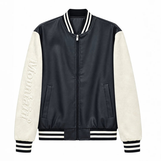 Herren Varsity‑Bomberjacke im College‑Stil mit Lederimitatkörper und kontrastierenden Wildlederärmeln Nord Taschen
