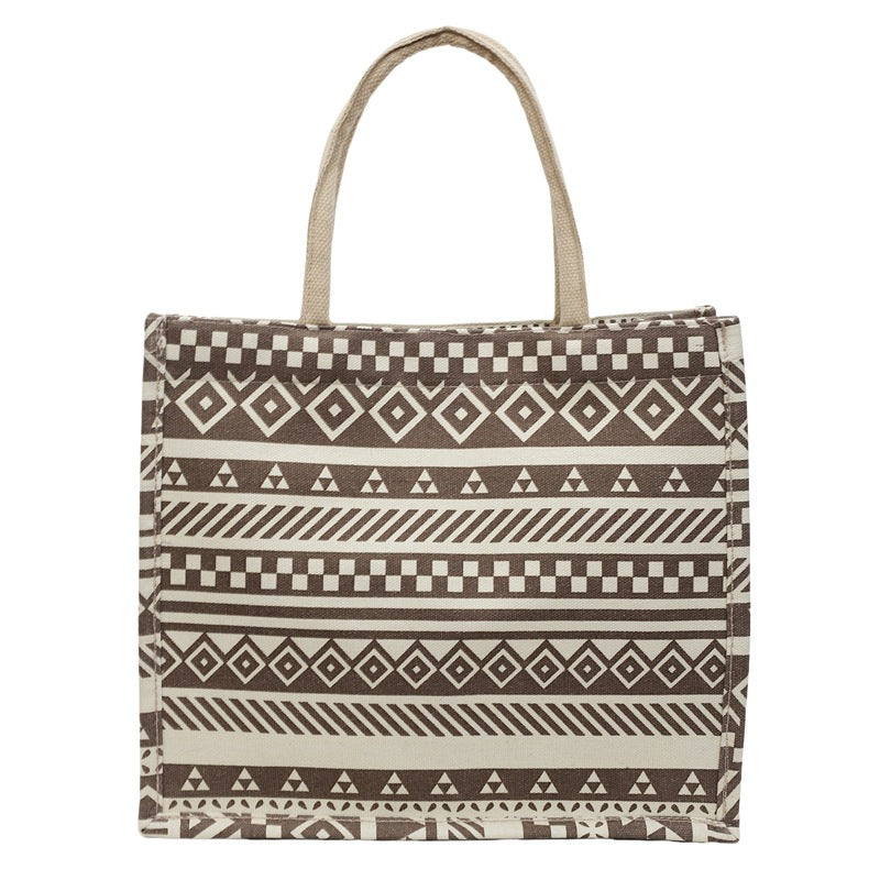 Damen Jute-Tragetasche mit kunstvollem Elefantenmuster und robusten Griffen Nord Taschen