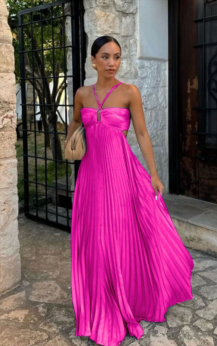 Damen Plisseekleid mit schulterfreiem Design und raffinierten Trägerdetails