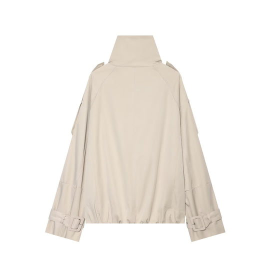 Damen Kurzes Doppelreiher‑Cape‑Trench mit hohem Funnelkragen und Ärmelriemen Nord Taschen