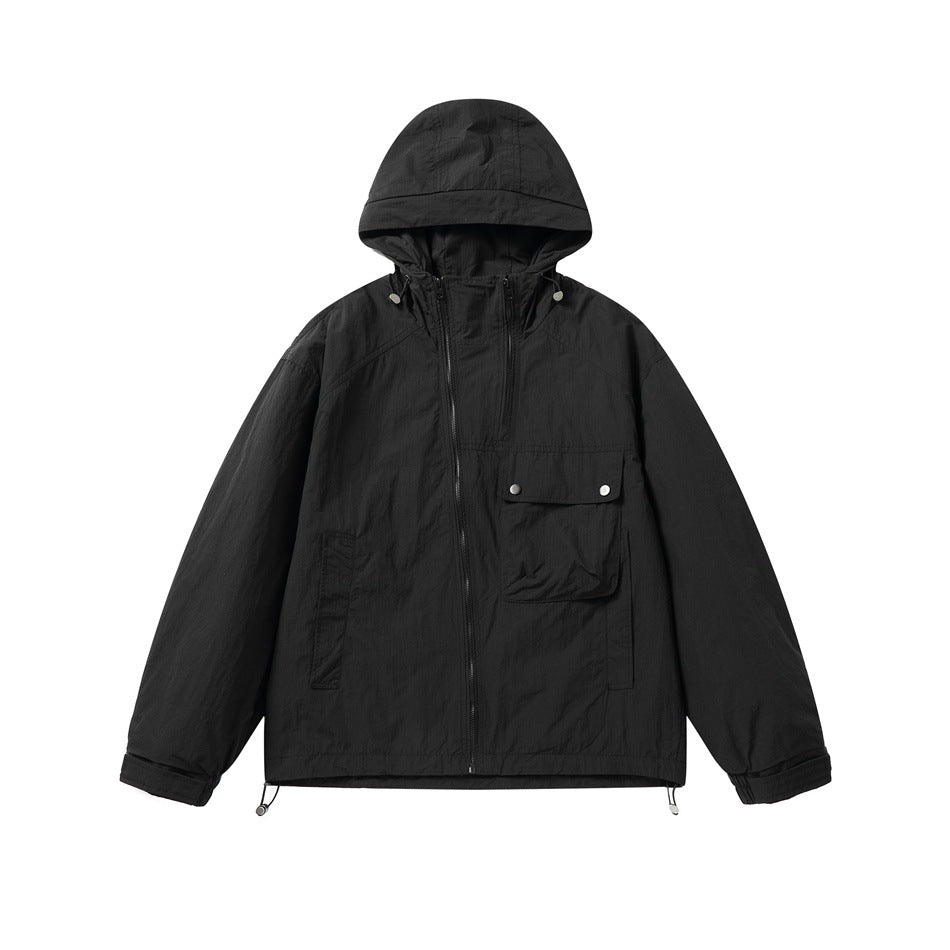 Unisex Leichte Boxy-Windjacke mit Kapuze, Utility-Brusttasche und Kordelzug Nord Taschen