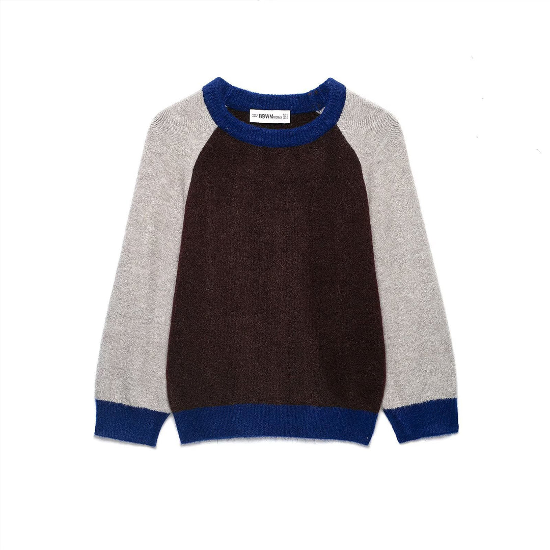 Damen Farbblock-Rundhals-Pullover mit Raglanärmeln Nord Taschen