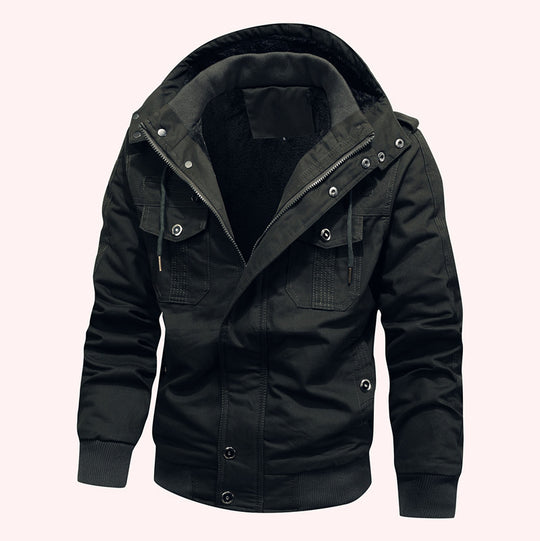 Herren Winddichte Canvas-Jacke mit Teddyfutter und Kapuze Nord Taschen