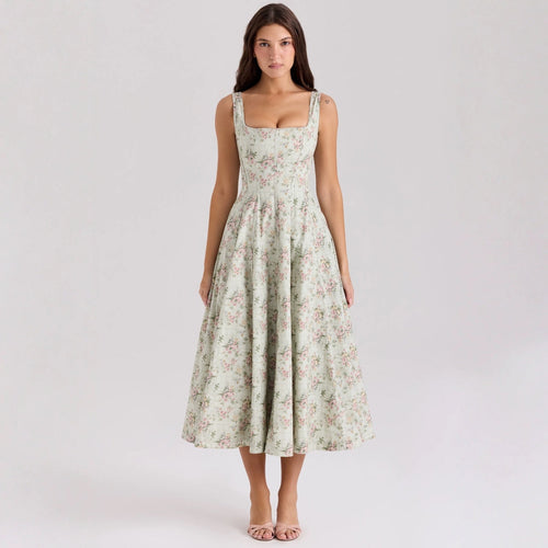 Damen Floral Maxikleid mit schmalen Trägern und seitlichen Taschen Nord Taschen