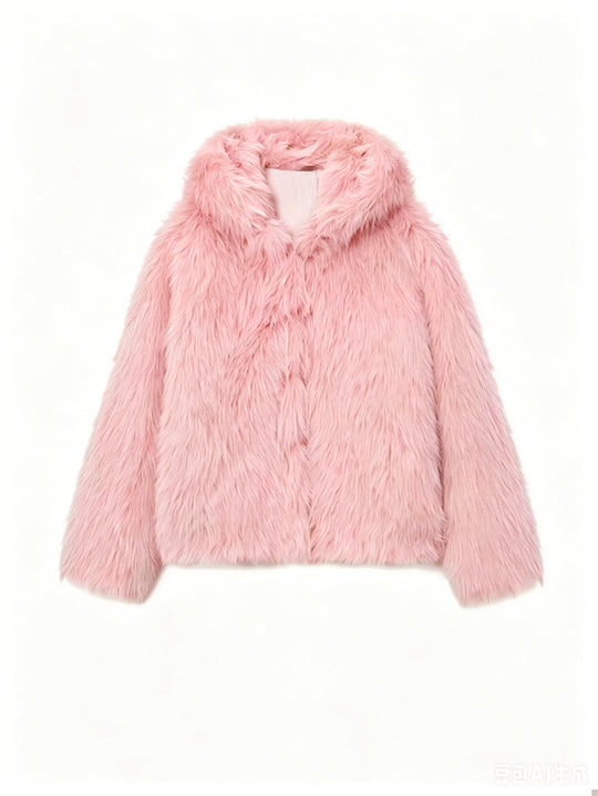 Damen Kurzblouson aus langfaserigem Shaggy‑Faux‑Fur mit hohem Schalkragen und klarer Boxy‑Silhouette Nord Taschen