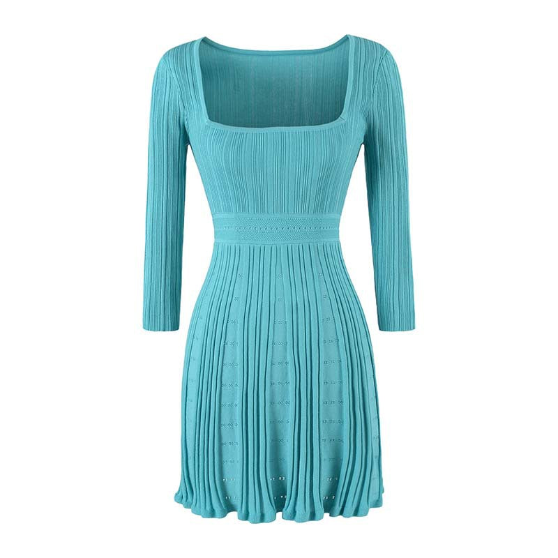 Damen Figurbetontes Feinstrick-Midikleid mit eckigem Ausschnitt und plissiertem Rock Nord Taschen